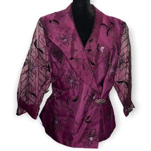 R&M Richards Purple Elegant Blouse Plus Size 16W Glitter Long Sheer Sleeves Top